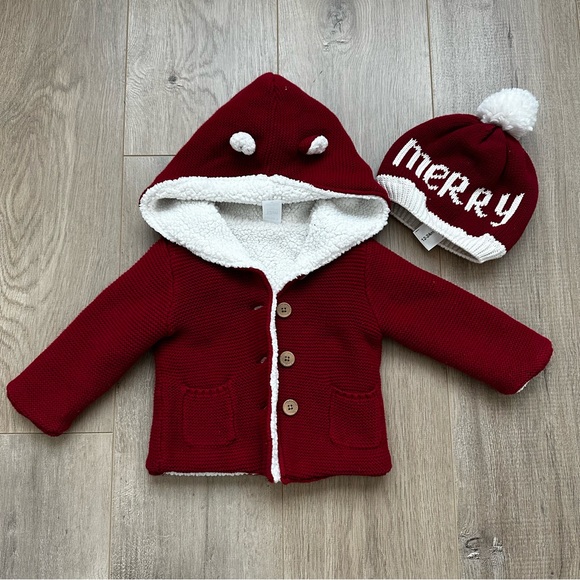 Red Hooded Jacket and Merry Hat Set - Picture 1 of 6